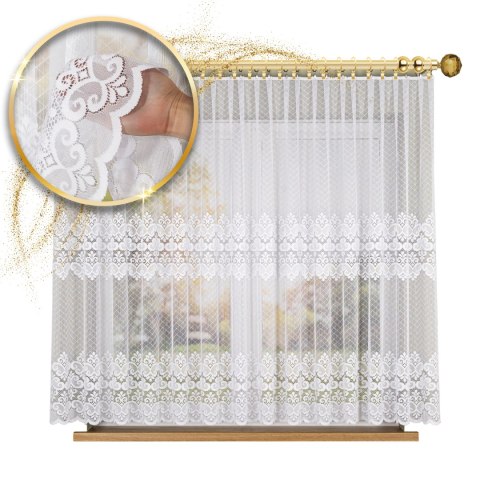 Firanka żakardowa ze wzorem pasowym, wys. 155cm, kolor biały 115821/000/001/000155/1