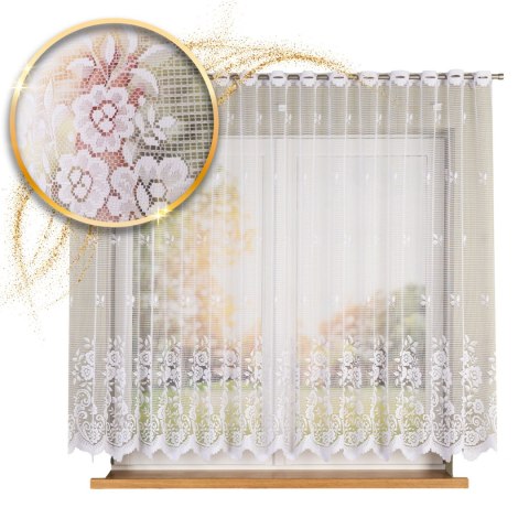 Firanka żakardowa ze wzorem pasowym, wys. 160cm, kolor biały 044330/000/001/000160/1