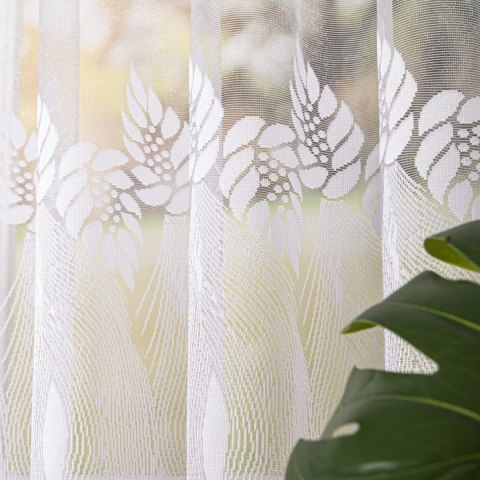 Firanka żakardowa ze wzorem pasowym, wys. 180cm, kolor biały 049365/000/001/000180/1