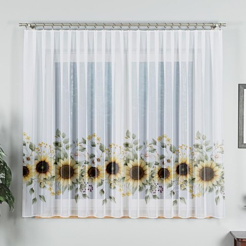 SŁONECZNIKI Firanka z ołowianką WOAL, wys. 157cm, kolor biały D00311/WOA/001/000157/1